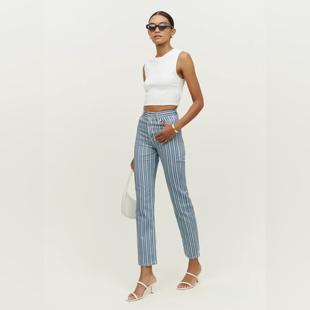 Reformation Cynthia Striped High Rise Straight Jean